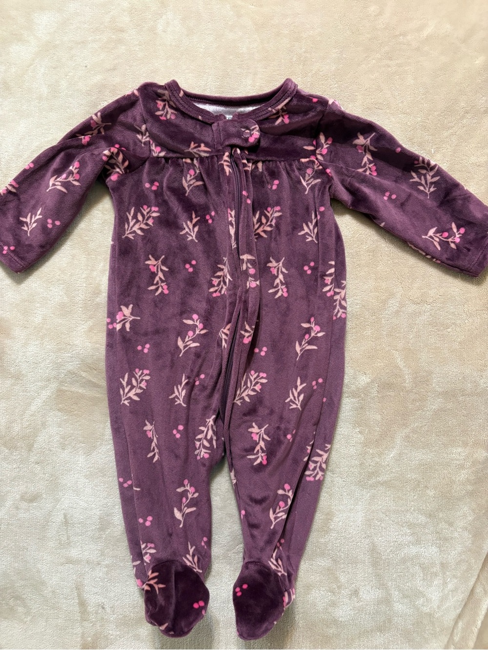 Carter’s Maroon Floral DreamPlush PJs - 3M
